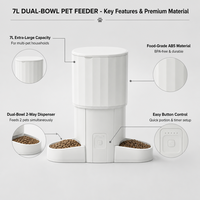 Distributeur de nourriture pour animaux de compagnie intelligent WiFi double bande 7L, anti-interférence, double bol, bouteille en PP, étanche, écran LCD