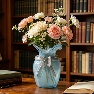Vase à fleurs en verre en forme <span class=keywords><strong>de</strong></span> sac cadeau avec nœud décoratif pour bureau, <span class=keywords><strong>rebord</strong></span> <span class=keywords><strong>de</strong></span> fenêtre et décoration intérieure - Product Image 4