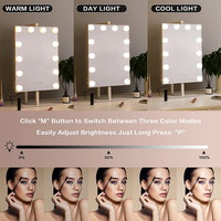 Smart Large Square LED Lighted Magnifying Glass Desktop Cosmetics Mirror with Metal Frame & Glass