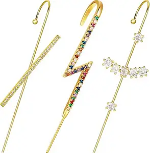 RAKOL EP2589 wholesale Women's minimalist korean fashion ear cuff earrings gold plated custom rhinestone cuff earrings