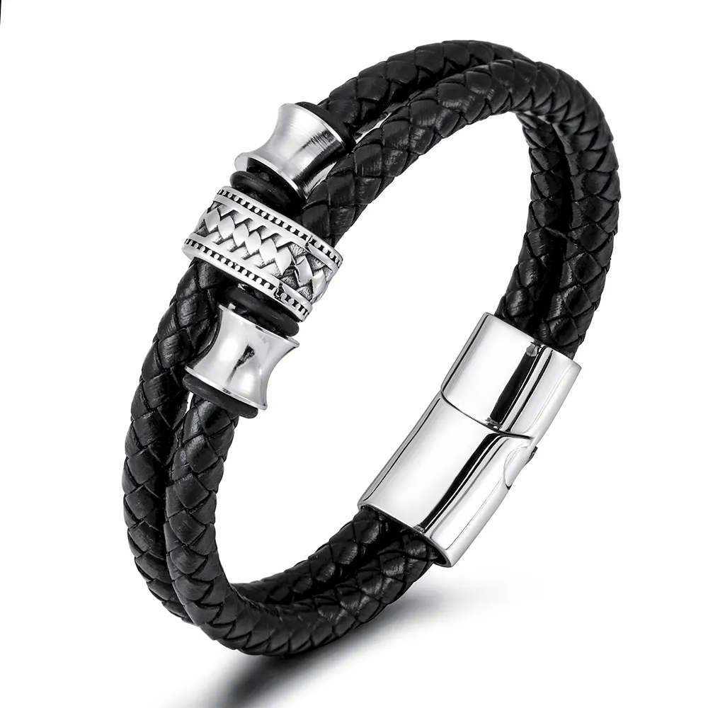 2022New Design Men Women Trendy Bracelet Jewelry Genuine Leather Braided Bracelet Punk Magnet Clasp Leather Wristband