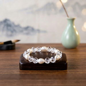 Pulsera de Perlas y Cristales Cóncavos Blancos Naturales, Regalo de Cumpleaños para Novia - Product Image 5
