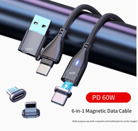 Câble de charge magnétique à tête plate 11 broches, connecteurs Type-C/USB, multifonction, PD 100W, transfert de données, vinyle noir, moule privé