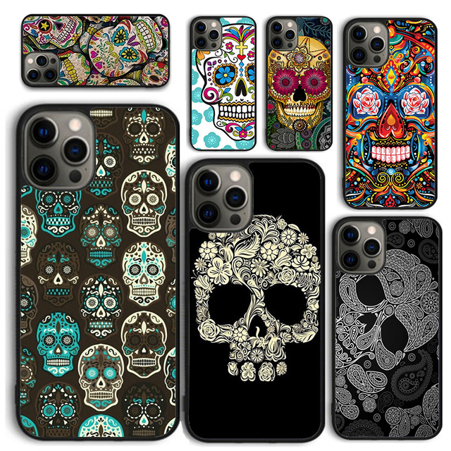Mexican Skull Flower Phone Case for iPhone 16 15 14 12 13 mini PLUS X XS XR 11 PRO MAX Back Cover Fundas Shell