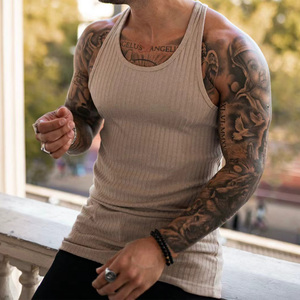 Débardeur de sport tricoté sur mesure en gros pour hommes, grande taille, rayures, séchage rapide, respirant, évacuation de l'humidité, couleur unie, gilet de sport - Product Image 4