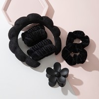 Ensemble de 6 pièces pour femmes, comprenant : Bandeau en velours fait main, Bracelet de poignet, Pince à cheveux fleurie, Anneau à cheveux Colon, et Ensemble de lavage.