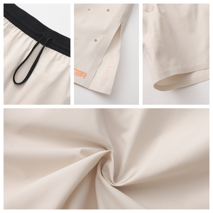 Short de course 2-en-1 beige crème à séchage rapide avec cordon de serrage et taille en maille pour temps chaud, <span class=keywords><strong>jogging</strong></span>, gym, logo personnalisé - Product Image 4