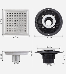 Modern <b>Brushed</b> 4 Inch Square Stainless Steel Shower Floor <b>Drain</b> Invisible Grate Cover Strainer Tile Insert Bathroom Drainer - Product Image 5