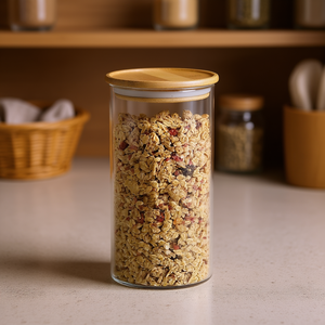 Pot de rangement avec couvercle en bois 1,5 L pour céréales et granola, usage cuisine - Product Image 3