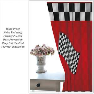 Rideaux pour enfants à thème voitures de course et véhicules de construction pour chambre de garçons, avec drapeaux de course rouges, lot de 2 panneaux - Product Image 4