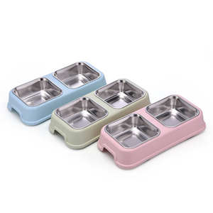 Lynpet Retângulo Em Forma Removível Plástico Aço Inoxidável Duplo <span class=keywords><strong>Pet</strong></span> Alimentação Tigelas Dog Food <span class=keywords><strong>Bowl</strong></span> Cat Alimentador De Água - Product Image 1