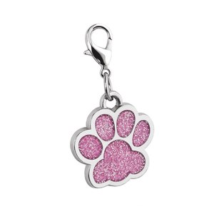 Ciondolo a forma di zampa rosa glitterato da 25 mm per collari per animali domestici - Product Image 1