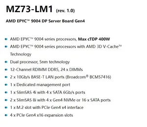 Cho Gigabyte MZ73-LM1 (rev.1.0) Bo mạch chủ <span class=keywords><strong>AMD</strong></span> epyc 9004 loạt Bộ vi xử lý DDR5 Bộ vi xử lý thử nghiệm cũng bofore vận chuyển - Product Image 3