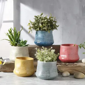 Maison et jardin, décoration créative de haute qualité, glaçure colorée, fissure de glace, pots de fleurs en céramique bleu blanc rouge