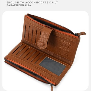 Women's Vintage Large Capacity PU Leather Wallet with Chains Long Clutch <b>Purse</b> for Daily Use Polyester Lining Thread Pattern - Product Image 2