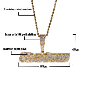 トップアイシー3層キュービックジルコニアマイクロプロングセッティングカスタムネームネックレス、パーソナライズドネームアイスアウトプレートペンダント、ヒップホップジュエリー - Product Image 2