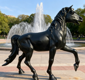 Scultura Personalizzata Grande <span class=keywords><strong>di</strong></span> Stallione Nero in Bronzo, Arte Equestre Moderna per Decorazione Paesaggistica <span class=keywords><strong>di</strong></span> Giardini o Parchi - Product Image 2