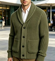Cardigan Homme Automne Hiver en Maille Épaisse Côtelée à Col Châle, Boutons sur le Devant, Poches Plaquées, Tricot Pêcheur Lourd