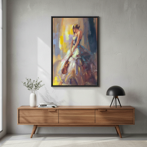 Modern Printed Woman with Violin Canvas Art: Elegant Wall Decor,<b>BLACK</b> <b>FRAMED</b> CANVAS - Product Image 3