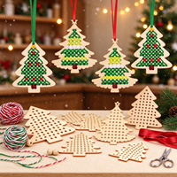 Kit d'ornements de Noël en bois à broder, artisanat de peinture DIY fait main pour enfants, pendentif en bois à suspendre en gros