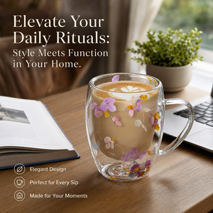 Regalos para Mujeres: Taza de <span class=keywords><strong>Café</strong></span> de Doble Pared de Vidrio con Flores Secas, Tazas de Té Bonitas con Asas Aislantes - Product Image 3