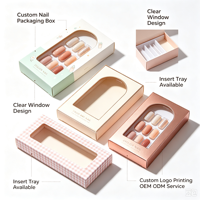 Boîte à ongles personnalisée gaufrée avec fenêtre, pliable, écologique, en papier rigide recyclé, auto-érectible, avec insert pour nail art