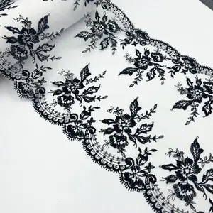 Recorte de encaje bordado negro de diseño simple y elegante de 25cm para Lencería de mujer