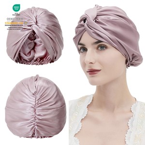 Vente en gros Bonnet réglable en soie de mûrier 100% torsadé croisé pour femmes bonnet de nuit double couche Turban de salon de beauté pour cheveux bouclés - Product Image 1