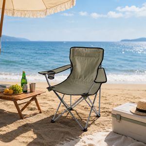 Modern Grey Folding Chair with Armrests-Portable Heavy Duty <strong>Beach</strong> Camping <strong>Seat</strong> with Ergonomic Back Support for Outdoor Travel - Product Image 5