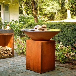 Nueva Tendencia: Parrilla de Barbacoa Moderna y Resistente para Exteriores, Mesa de Carbón de Acero Corten con Carrito y Dispositivo de Seguridad contra Llamas - Product Image 1