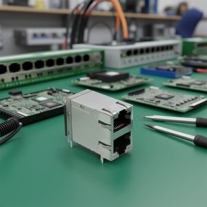 Connecteur Ethernet double RJ45 monté sur circuit imprimé 8P8C blindé en métal - Product Image 3