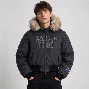 Sweat à capuche noir 100% coton épais avec fermeture éclair, logo personnalisé avec <span class=keywords><strong>fourrure</strong></span>, veste courte pour homme, 500 g/m², sweat à capuche oversize - Product Image 1