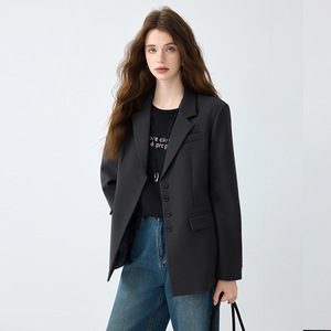 Women's Off White Blazer Solid Color Polyester Anti-Wrinkle Loose Fit Professional Casual Spring Autumn Style - Product Image 2