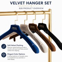 Cintre de luxe en velours floqué bleu épais avec logo personnalisé, crochet rotatif à 360 degrés, antidérapant et durable pour costumes homme et magasins de vêtements