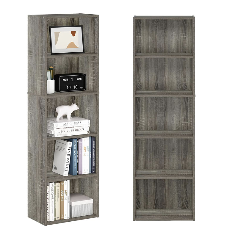 Книжный шкаф, промышленный мобильный книжный шкаф, книжный шкаф, 5-ярусная деревянная книжная полка, регулируемые полки, винтажные коричневые стоящие полки