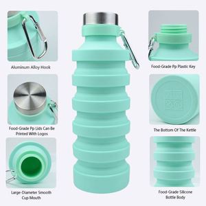 Bouteille d'eau pliable en silicone réutilisable, portable, pour le sport, la randonnée, pliable en accordéon, arc-en-ciel, personnalisée - Product Image 5