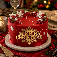 Gold & Silber Spiegel-Schneeflocken Tortendekoration Acryl Frohe Weihnachten Party Dessert Deko