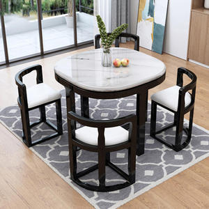 Table à manger carrée pliante en bois massif luxueuse, mobilier moderne pour la maison, cuisine, petite table à manger, 1 table, 4 chaises - Product Image 1