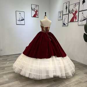 Jancember Wm009 Flower <b>Red</b> and Champagne Modest Ball Gown Evening Dress - Product Image 5