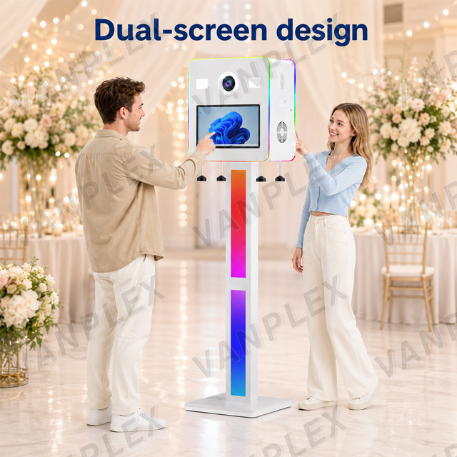2026 New Dual Screen DSLR Camera Photo Booth 15.6 Inch Touch Screen RGB Light Metal Shell Instant Print Luxury Wedding Party