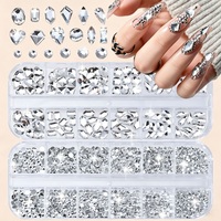 12 compartiments de strass pour ongles en cristal 3D, formes variées, effet gelée, décorations pour nail art et accessoires de bijouterie DIY