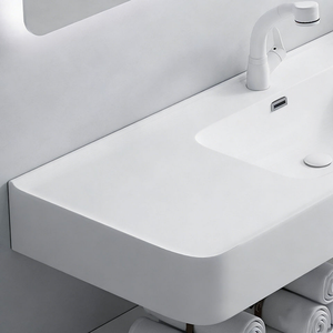 <span class=keywords><strong>Meuble</strong></span> de salle de bain suspendu mural moderne avec 2 niveaux et vasque simple ou double, personnalisable OEM <span class=keywords><strong>pour</strong></span> hôtel et maison - Product Image 6