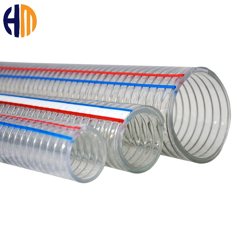 Flexible Transparent Food-grade Reinforced Soft Industrial PVC Spiral Steel Wire Hose With Spring for Suction of Fluid Dusts
