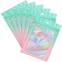 Sacs holographiques dégradés, sacs refermables en Mylar avec fermeture éclair, pochettes d'emballage à fenêtre transparente, sacs anti-odeur pour aliments, sacs pour bijoux