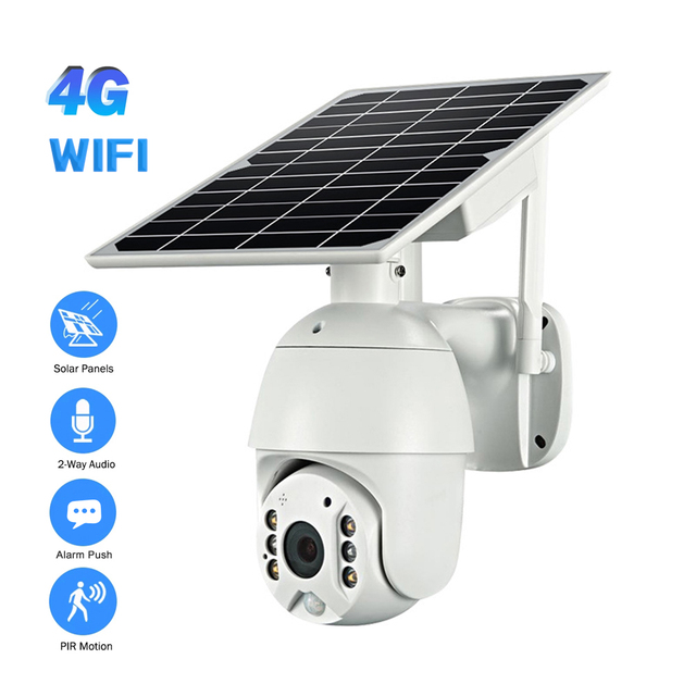 Outdoor PTZ Camera Built-in Alarm IP65 Waterproof Two-Way Intercom Night Vision 1080P WiFi 4G Solar Security Camera
