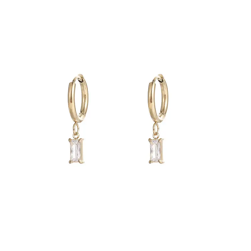 Popular 18k Gold Plated Stainless Steel Rectangular Zircon pendant Hoops Earrings For Women