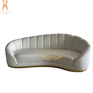 Canapé de <span class=keywords><strong>location</strong></span> pour événements de mariage en cuir PU blanc avec base dorée pour banquets et réceptions d'hôtel - Product Image 3