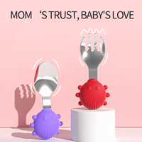Vente en gros Bebestep Ensemble de couverts en silicone de qualité alimentaire sans BPA-Bébé Coccinella Septempunctata Design Cartoon Cuillère Fourchette Alimentation PP
