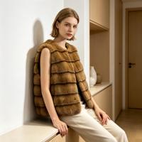 Gilet en fausse fourrure pour femme, sans manches, chaud et rayé, vêtement d'extérieur tendance pour l'hiver