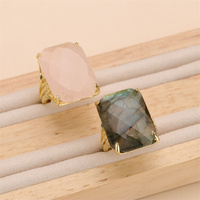Bague Labradorite Rectangle Plaqué Or 18K Haute Qualité Pierre Précieuse Coupe Marquise Réglage Lunette Classique Cadeau De Fête De Mariage